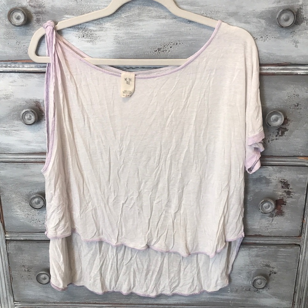 Free People asymmetric lavender white wash top